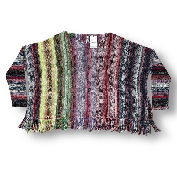 Free People L Radiate Pullover Sweater Rainbow Fringe Striped Boho Artsy NWT - Picture 10 of 11